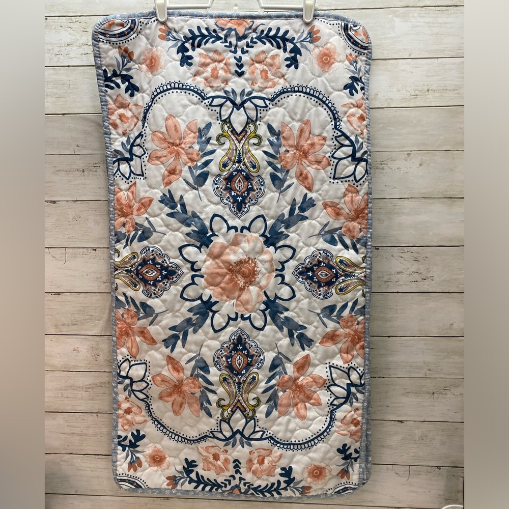 Catherine Malandrino Pillow Shams Floral Flowers Quilted White Blue Pink 20”X 36